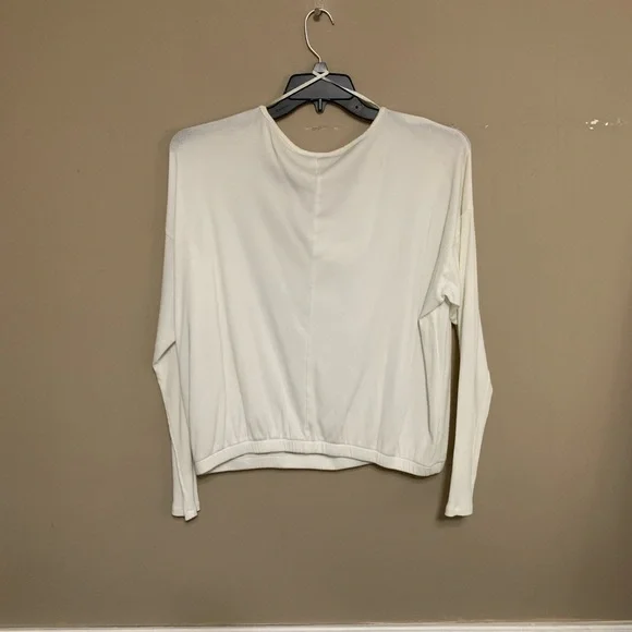 Evereve Women’s Paige Draped Ribbed White Large Long Sleeve Top Lagenlook Quiet - Picture 2 of 13